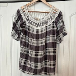 Oddy Gray Plaid Top Size Small